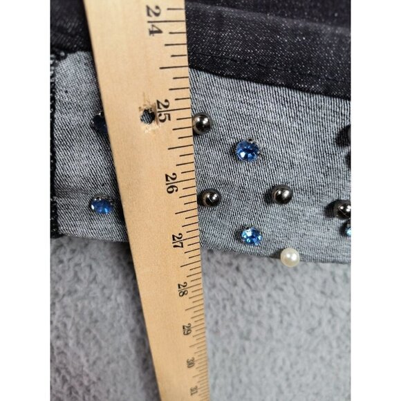 Vocal Jeans Waist 32 Tapered Distressed Jewel Bling Roll Cuff Black Denim - Picture 7 of 9